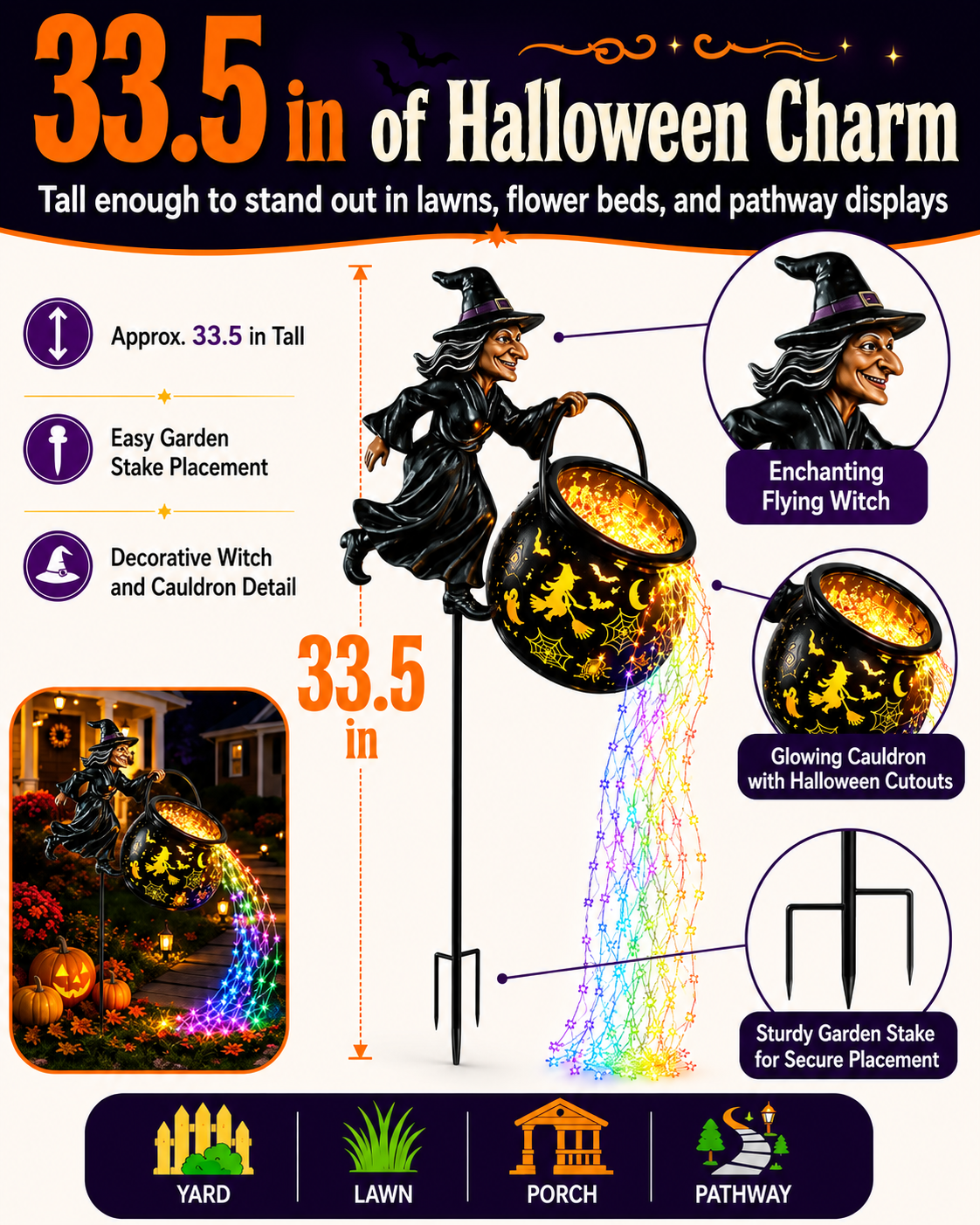 π§ Halloween Witch's Cauldron Garden Light β¨