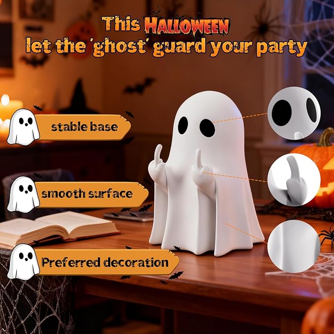 👻 Cheeky Middle-Finger Ghost Statue | Cute Halloween Ghost Ornament