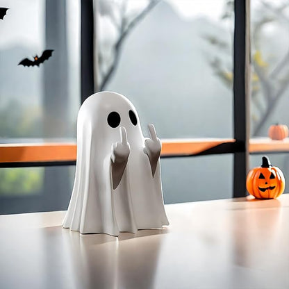 👻 Cheeky Middle-Finger Ghost Statue | Cute Halloween Ghost Ornament