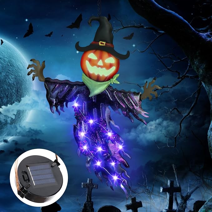 Hanging Light-Up Pumpkin Witch for Halloween
