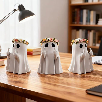 👻 Cheeky Middle-Finger Ghost Statue | Cute Halloween Ghost Ornament