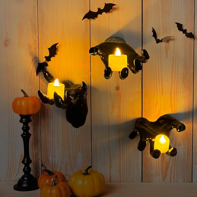 🕯️ Spooky Wall Hand Candle Holders | 3-Piece Halloween Decor Set