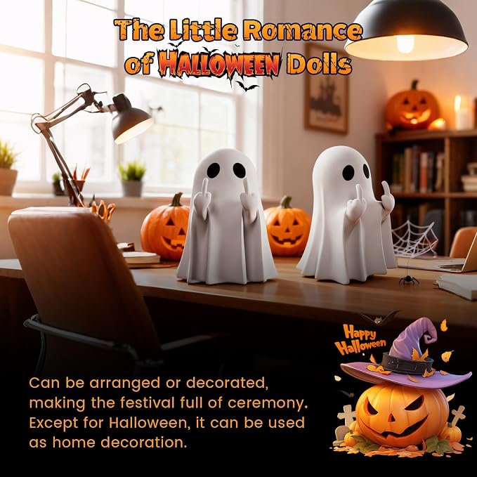 👻 Cheeky Middle-Finger Ghost Statue | Cute Halloween Ghost Ornament