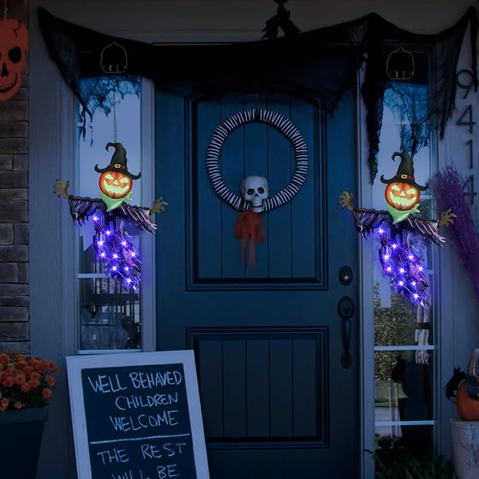 Hanging Light-Up Pumpkin Witch for Halloween