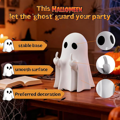 👻 Cheeky Middle-Finger Ghost Statue | Cute Halloween Ghost Ornament