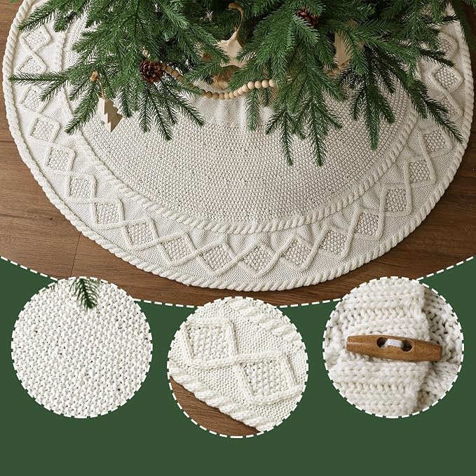 Diamond-Edge Knitted Christmas Tree Skirt