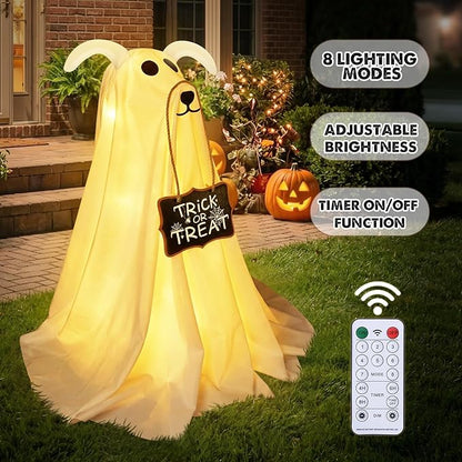 👻 Glowing Ghost Dog Halloween Door Decor with Trick or Treat Sign