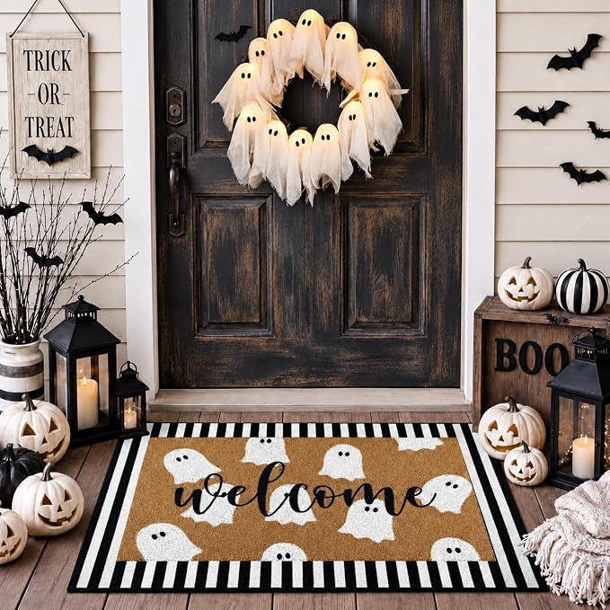 (2-Pack) Halloween Outdoor Doormat — Cute Ghost Pattern