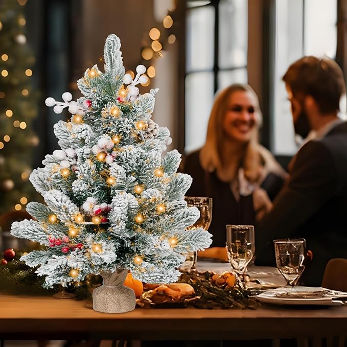 🎄 Pre-Lit Flocked Mini Christmas Tree ✨