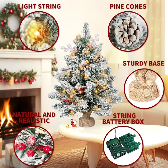 🎄 Pre-Lit Flocked Mini Christmas Tree ✨