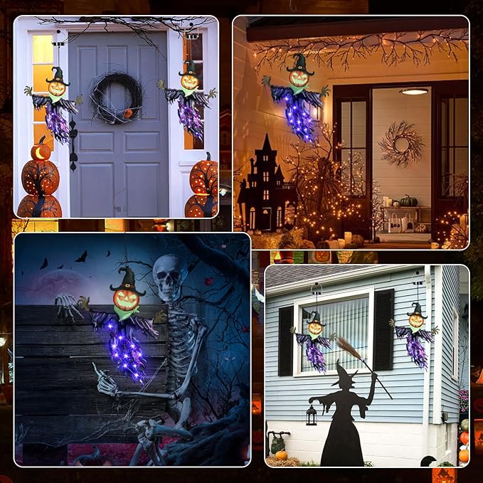 Hanging Light-Up Pumpkin Witch for Halloween