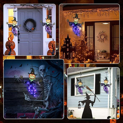 Hanging Light-Up Pumpkin Witch for Halloween