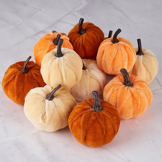 🍂 Velvet Pumpkin Decor Set for Fall & Thanksgiving 🌾
