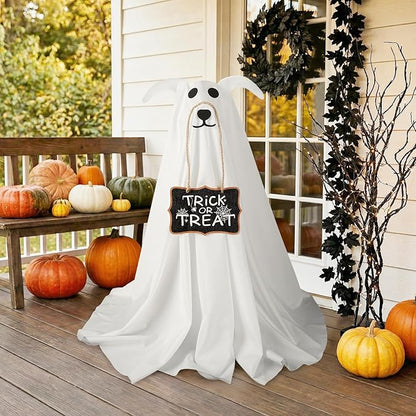 👻 Glowing Ghost Dog Halloween Door Decor with Trick or Treat Sign