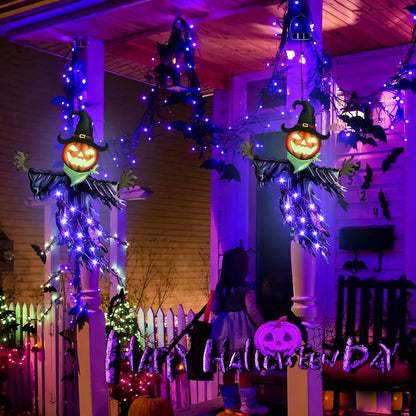 Hanging Light-Up Pumpkin Witch for Halloween